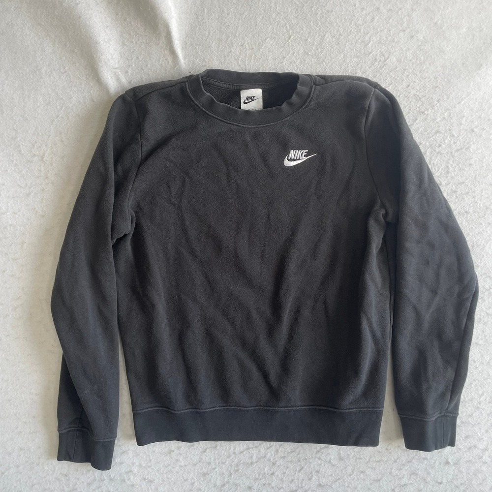 Nike Crewneck Sweatshirt Womens XS Black Embroidered Swoosh Fleece Pullover